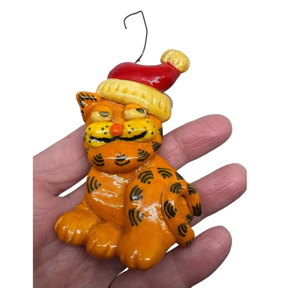 Vintage 1982 Garfield Cat Christmas Ornament Santa Hat Signed Jean 82‎ Retro 3